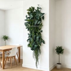 Slim Vertical Artificial Alocasia & Fern Hanging Green Wall Panel,Slim Vertical Artificial Alocasia & Fern Hanging Green Wall Panel
