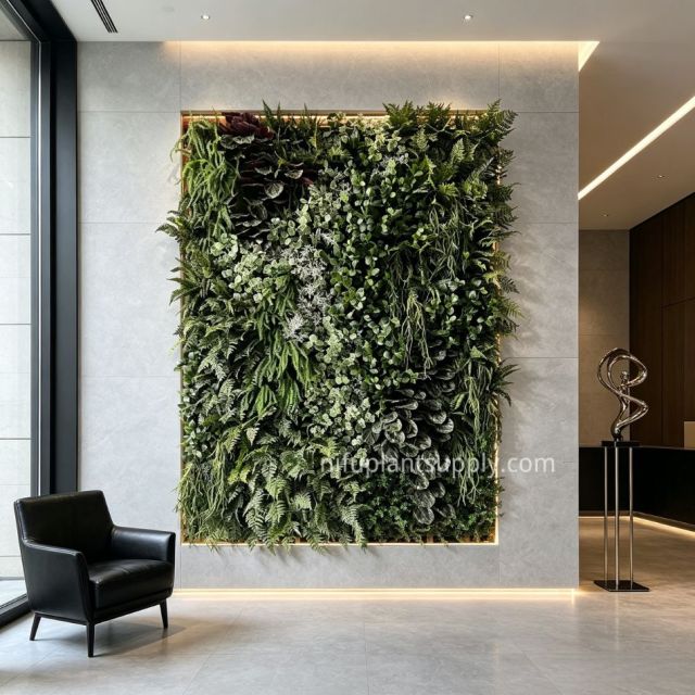 Premium High Similarity Mixed Foliage Artificial Green Wall for Cafe Interior Design,Premium High Similarity Mixed Foliage Artificial Green Wall for Cafe Interior Design