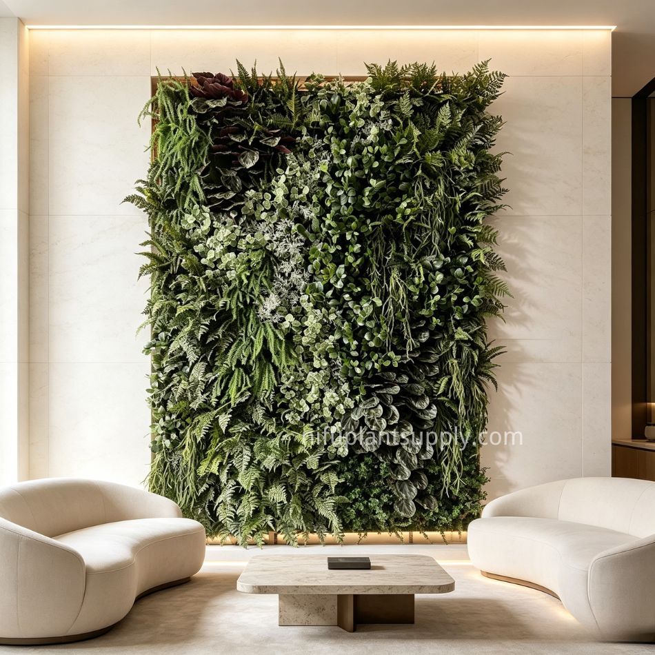 Premium High Similarity Mixed Foliage Artificial Green Wall for Cafe Interior Design,Premium High Similarity Mixed Foliage Artificial Green Wall for Cafe Interior Design