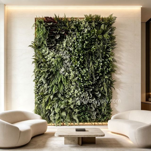 Premium High Similarity Mixed Foliage Artificial Green Wall for Cafe Interior Design,Premium High Similarity Mixed Foliage Artificial Green Wall for Cafe Interior Design