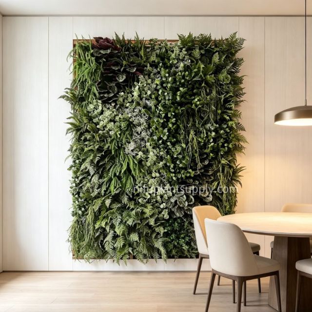 Premium High Similarity Mixed Foliage Artificial Green Wall for Cafe Interior Design,Premium High Similarity Mixed Foliage Artificial Green Wall for Cafe Interior Design