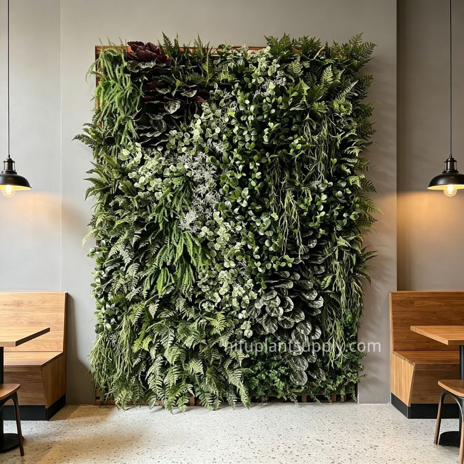 Premium High Similarity Mixed Foliage Artificial Green Wall for Cafe Interior Design,Premium High Similarity Mixed Foliage Artificial Green Wall for Cafe Interior Design