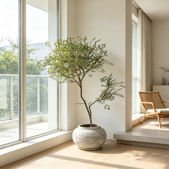 133CM Lifelike Artificial Nandina Potted Tree for Home Decor,133CM Lifelike Artificial Nandina Potted Tree for Home Decor