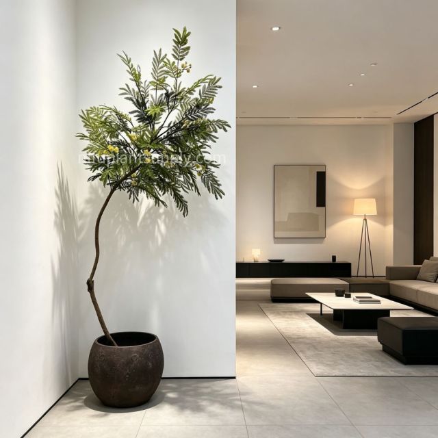 210CM Premium Quality Artificial Mimosa Potted Tree for Interior Design,210CM Premium Quality Artificial Mimosa Potted Tree for Interior Design