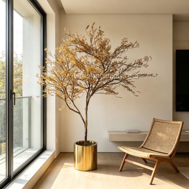 245CM Premium Quality Artificial Golden Autumn Potted Leaf Tree for Interior Design,245CM Premium Quality Artificial Golden Autumn Potted Leaf Tree for Interior Design