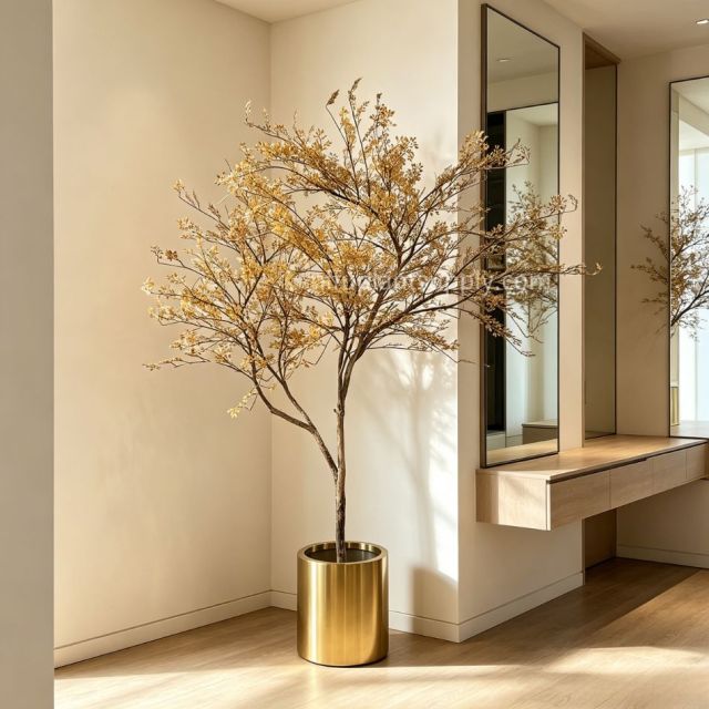 245CM Premium Quality Artificial Golden Autumn Potted Leaf Tree for Interior Design,245CM Premium Quality Artificial Golden Autumn Potted Leaf Tree for Interior Design