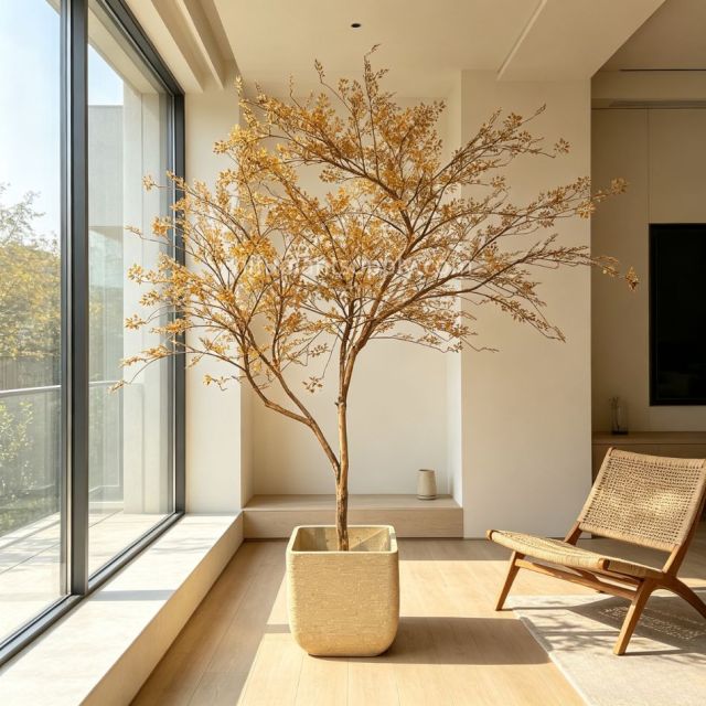 245CM Premium Quality Artificial Golden Autumn Potted Tree for Home Decor,245CM Premium Quality Artificial Golden Autumn Potted Tree for Home Decor
