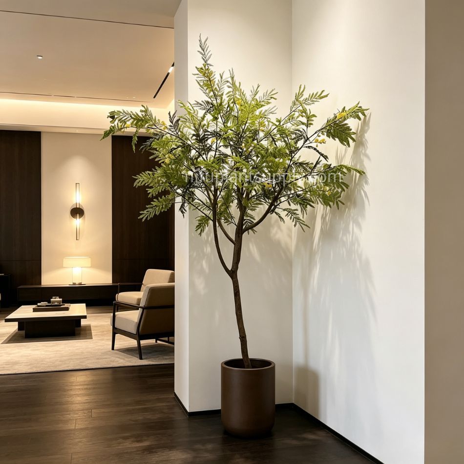 225CM Nearly Natural Artificial Mimosa Tree for Interior Design,225CM Nearly Natural Artificial Mimosa Tree for Interior Design