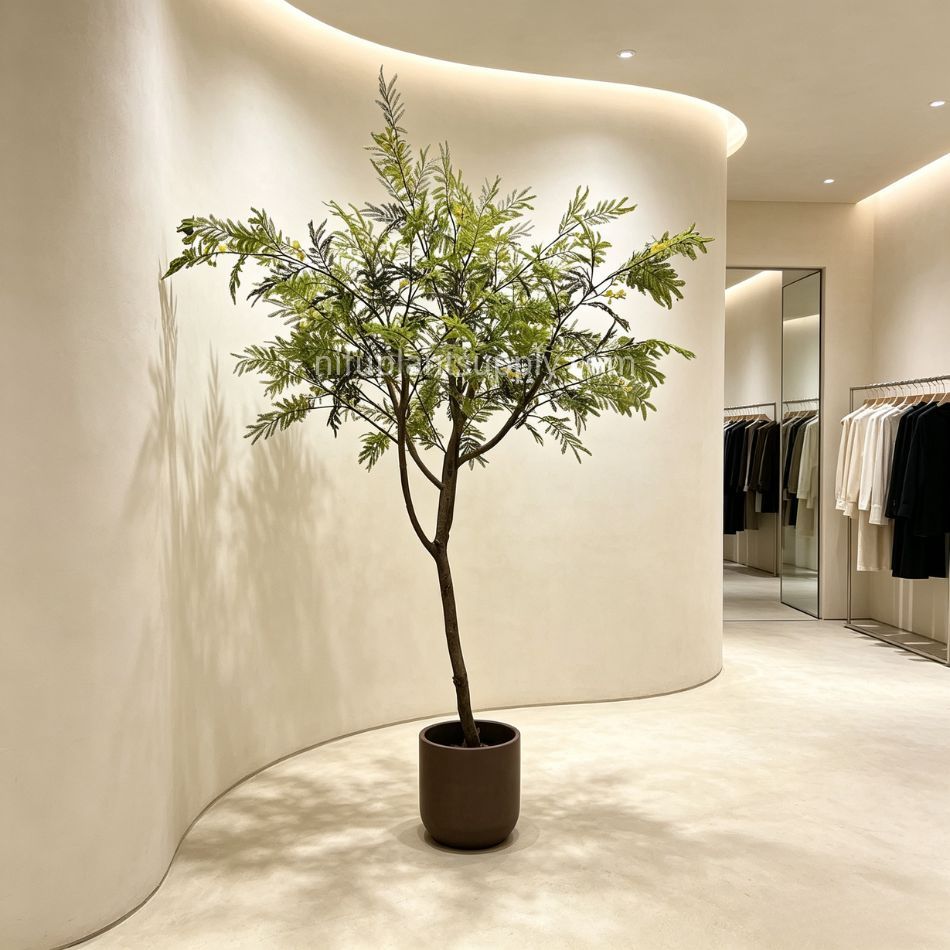 225CM Nearly Natural Artificial Mimosa Tree for Interior Design,225CM Nearly Natural Artificial Mimosa Tree for Interior Design