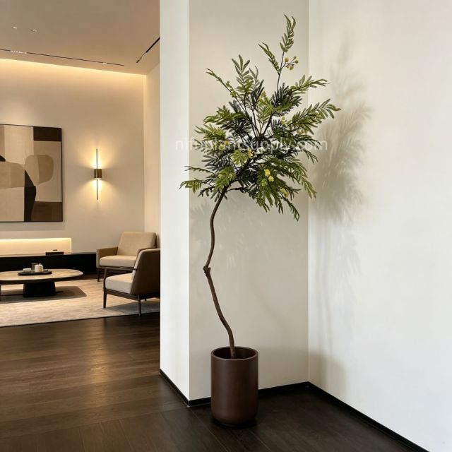210CM Hand-Crafted Artificial Mimosa Tree for Interior Design,210CM Hand-Crafted Artificial Mimosa Tree for Interior Design