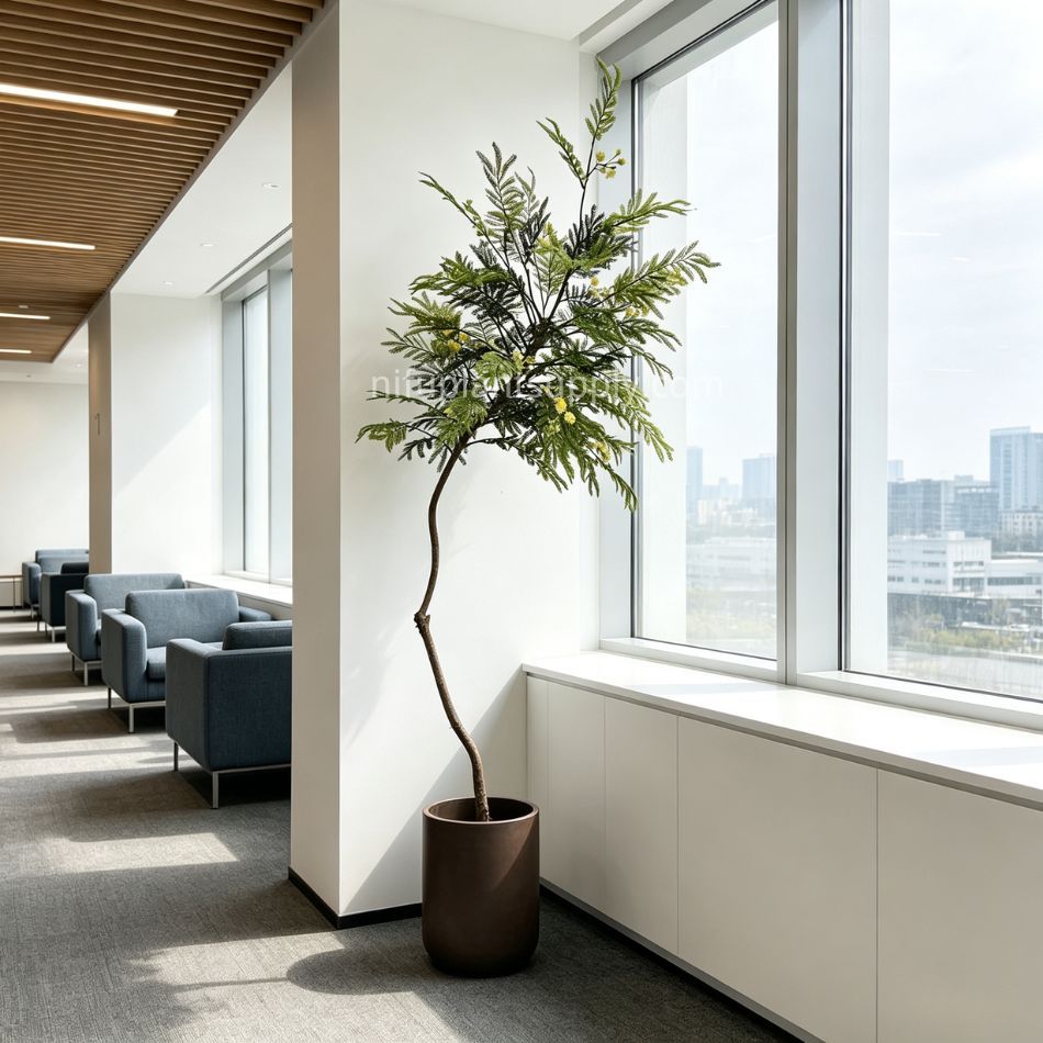 210CM Hand-Crafted Artificial Mimosa Tree for Interior Design,210CM Hand-Crafted Artificial Mimosa Tree for Interior Design