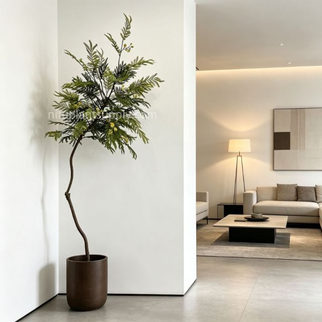 210CM Hand-Crafted Artificial Mimosa Tree for Interior Design,210CM Hand-Crafted Artificial Mimosa Tree for Interior Design