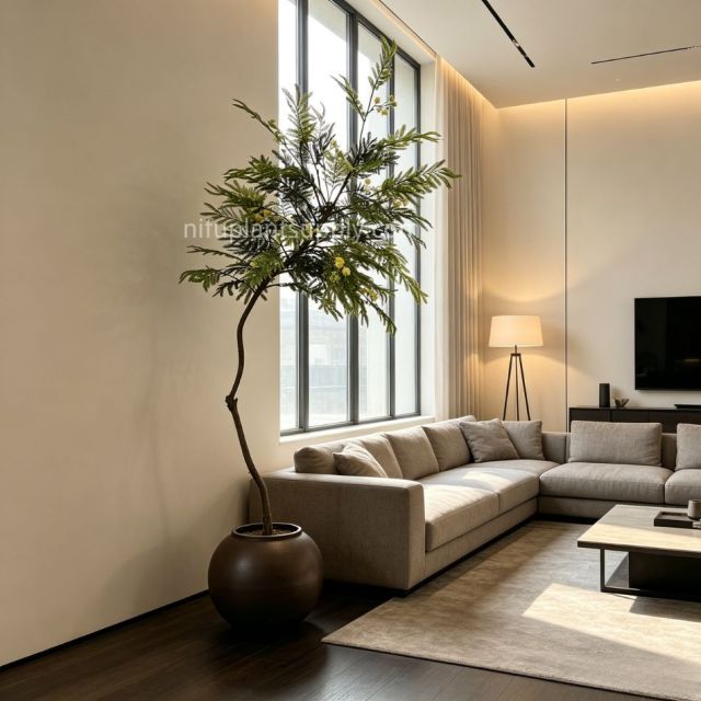 210CM Hand-Crafted Artificial Mimosa Tree for Interior Design,210CM Hand-Crafted Artificial Mimosa Tree for Interior Design