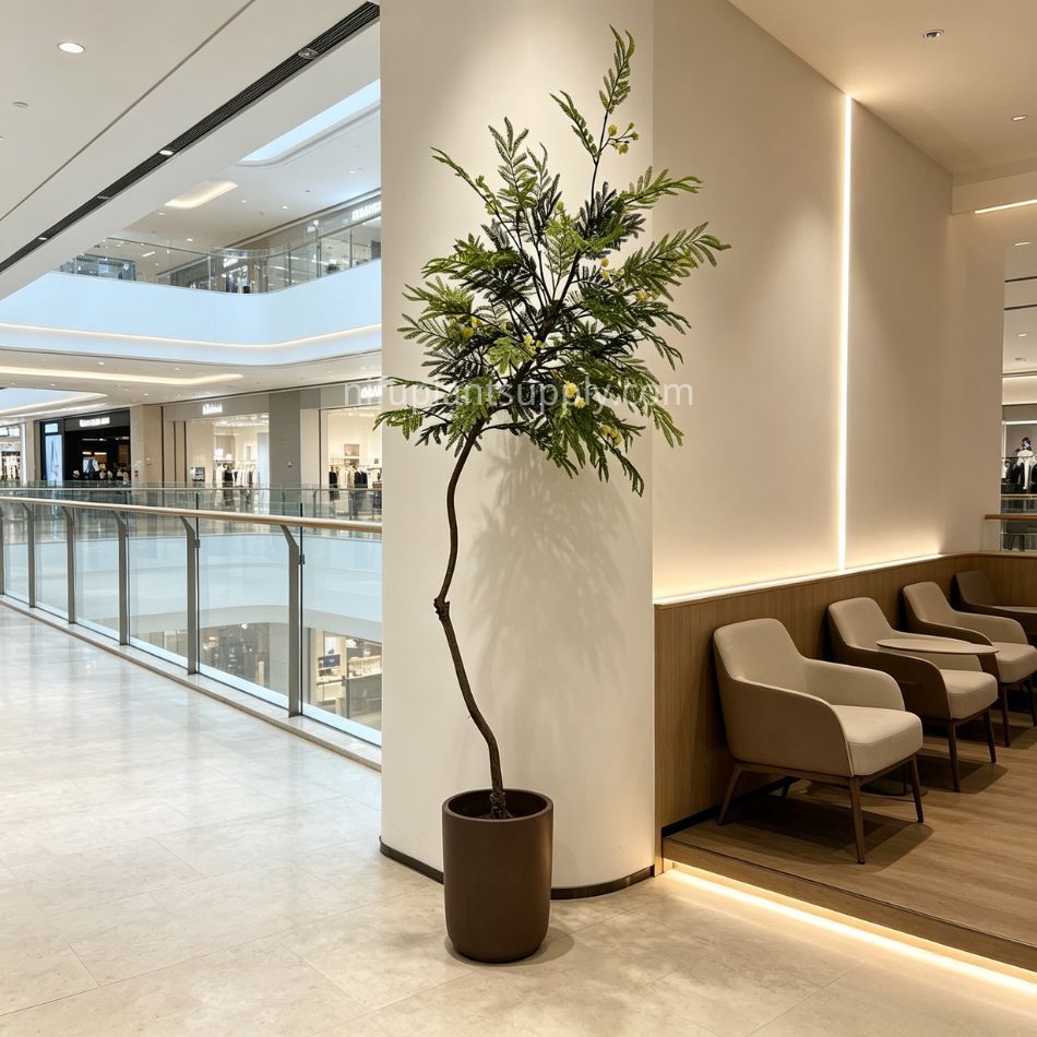 210CM Hand-Crafted Artificial Mimosa Tree for Interior Design,210CM Hand-Crafted Artificial Mimosa Tree for Interior Design