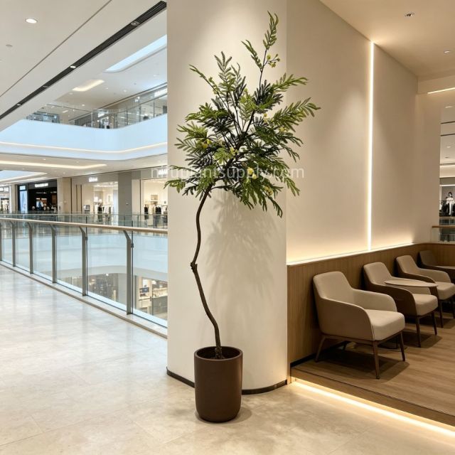 210CM Hand-Crafted Artificial Mimosa Tree for Interior Design,210CM Hand-Crafted Artificial Mimosa Tree for Interior Design