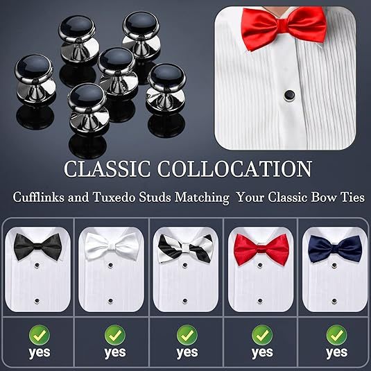 QiLin Men’s Cufflinks and Tuxedo Studs Set with Gift Box; Men’s Jewelry or Accessories Suitable for Black Suit White Shirts Vest and Red Bow tie on Wedding or Anniversary and Birthday