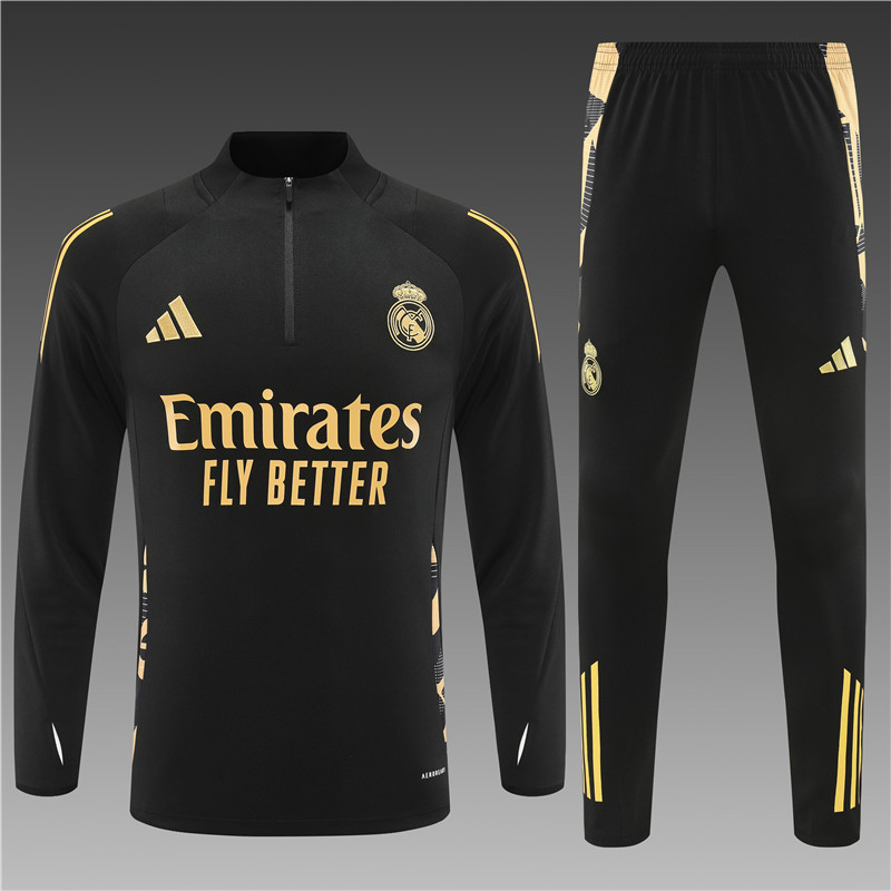 2024/2025 Player Edition Real Madrid Match Jersey Black & Gold Half-zip training suit Football Jersey