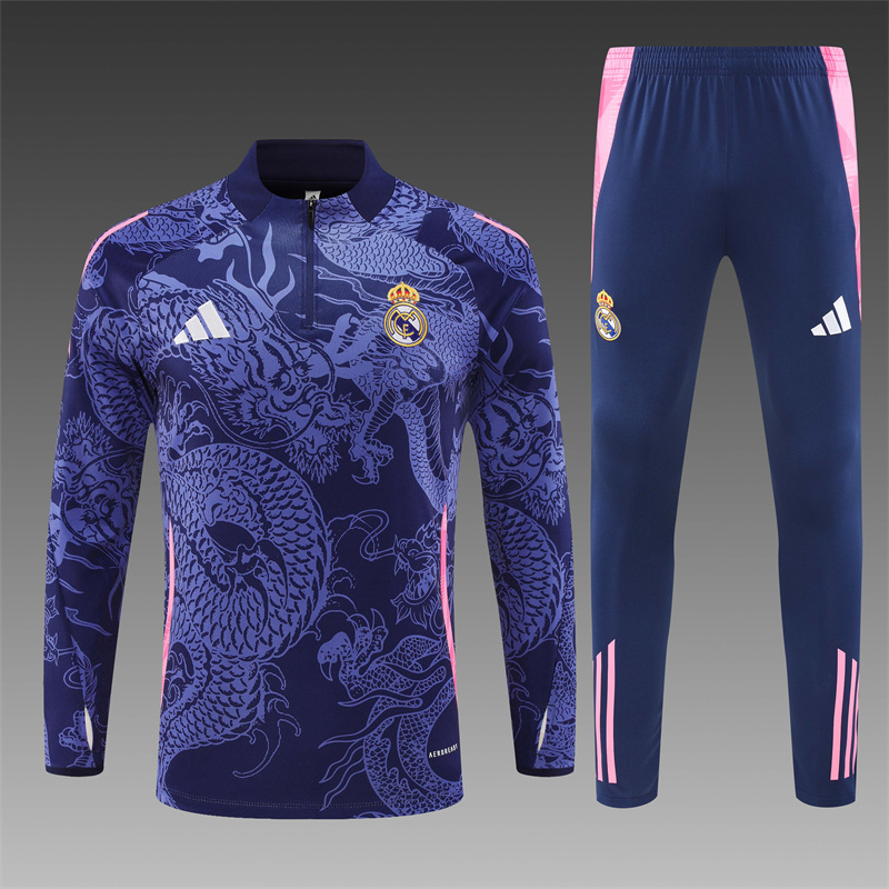 2024/2025 Player Edition Real Madrid Pre-Match Jersey Royal Blue Special Edition Half-zip training suit Football Jersey