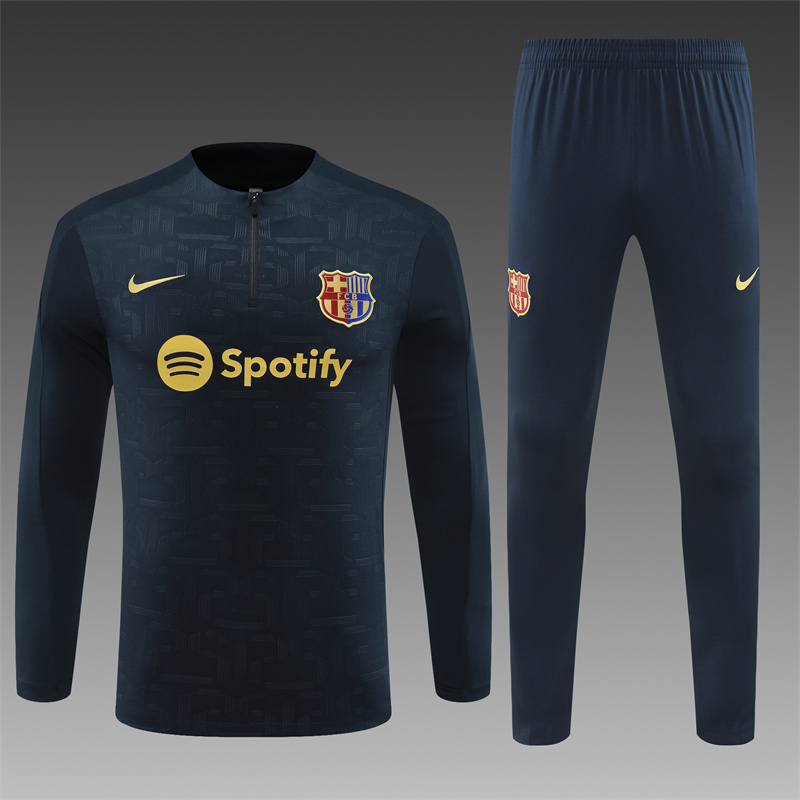 2024/2025 Player Edition Barcelona Prematch Jersey Royal Blue Steel Plate Half-zip training suit Football Jersey