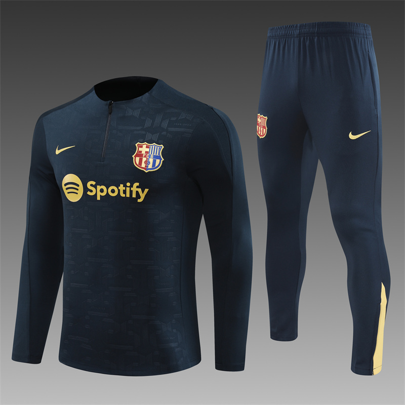 2024/2025 Player Edition Barcelona Prematch Jersey Royal Blue Steel Plate Half-zip training suit Football Jersey
