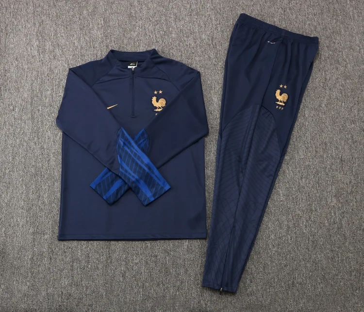 2023 France Half-Pull Training Suit Black Football Shirt