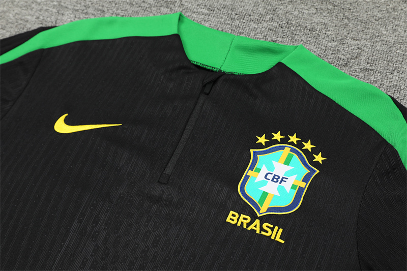 2024/2025 Player Edition Brazil Pre-Match Jersey Black Half-zip training suit Football Jersey