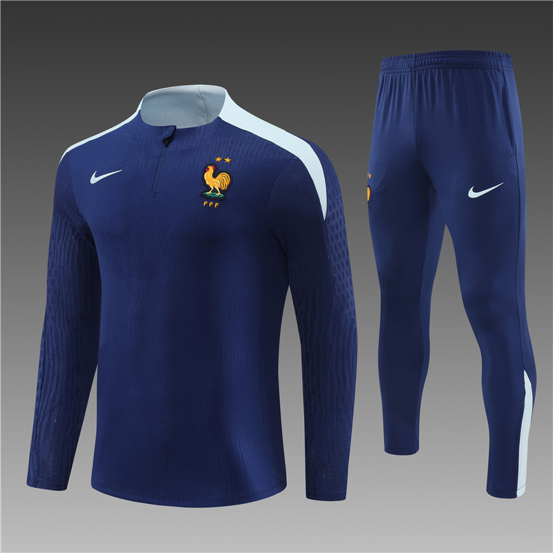 2024/2025 Player Edition France Prematch Jersey Royal Blue Half-zip training suit Football Jersey