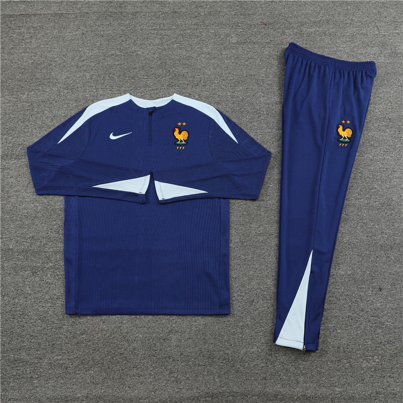 2024/2025 Player Edition France Prematch Jersey Royal Blue Half-zip training suit Football Jersey