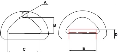 D-Ring with Weld-on Wrap Dimensions
