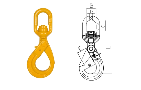 Grade 80 Swivel Self Locking Hook with Bearing | H-Lift