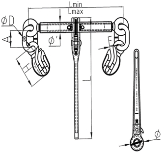 Grade 100 Ratchet Chain Load Binder with Grab Hook and Safety Pin
