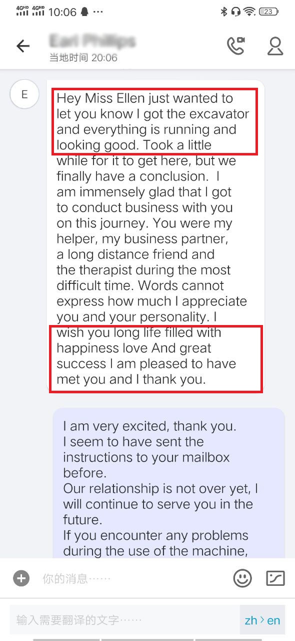 Feedback from a customer regarding the DIG-DOG Excavator