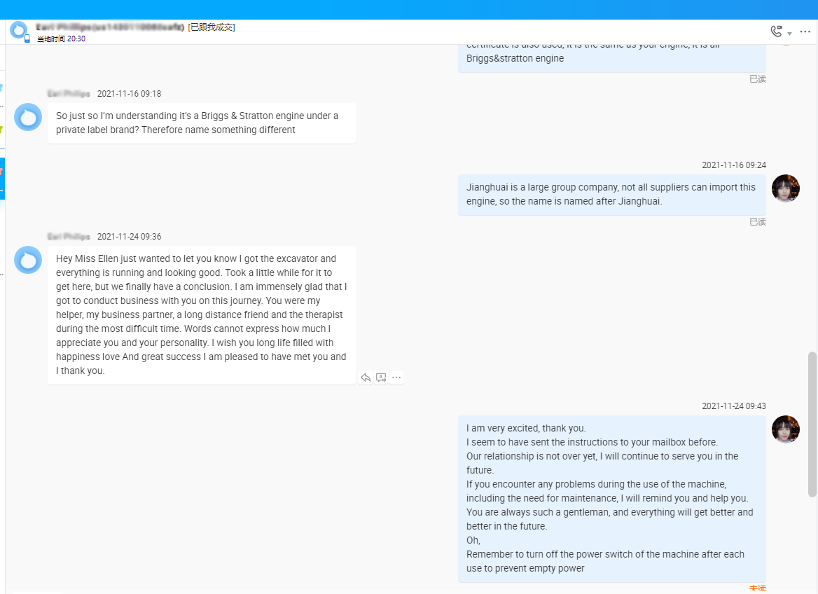 Feedback from a customer regarding the DIG-DOG mini excavator