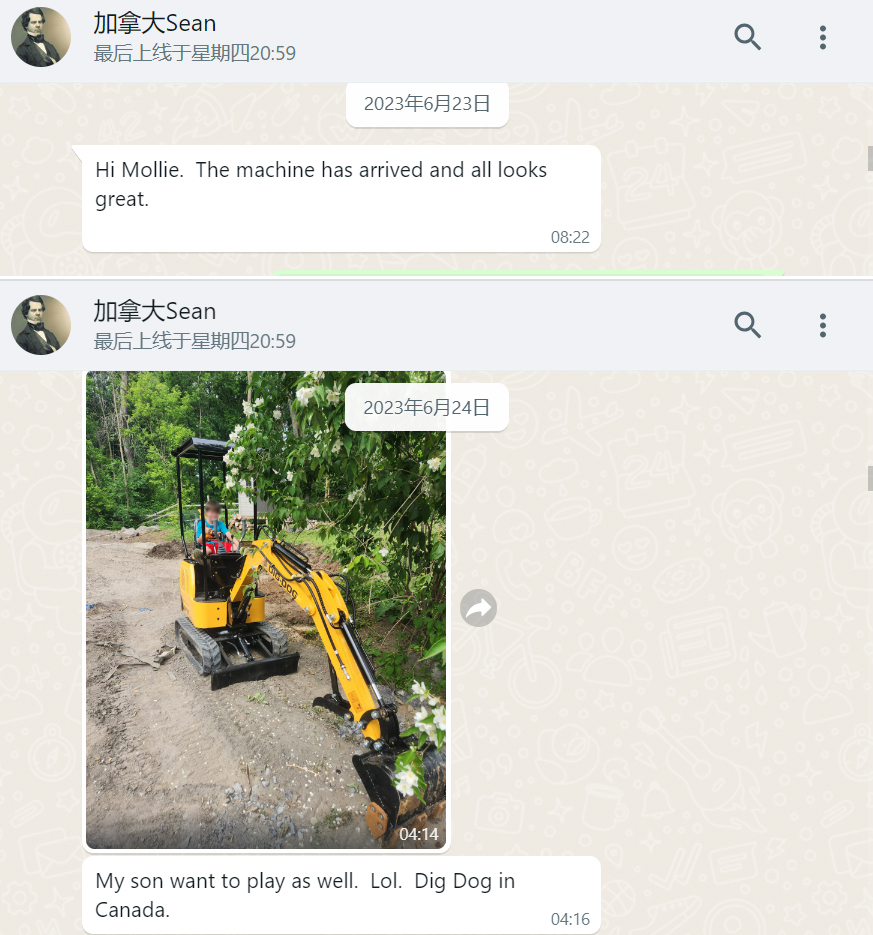 Feedback from a customer in Canada regarding the DIG-DOG DG10 1 ton digger.
