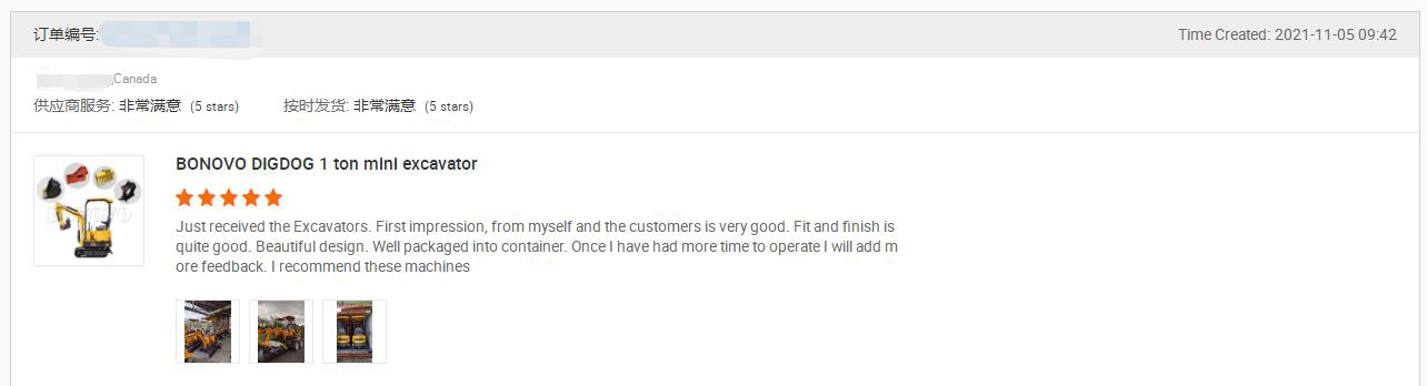 Feedback from a customer regarding the DIG-DOG's 1 ton mini excavators