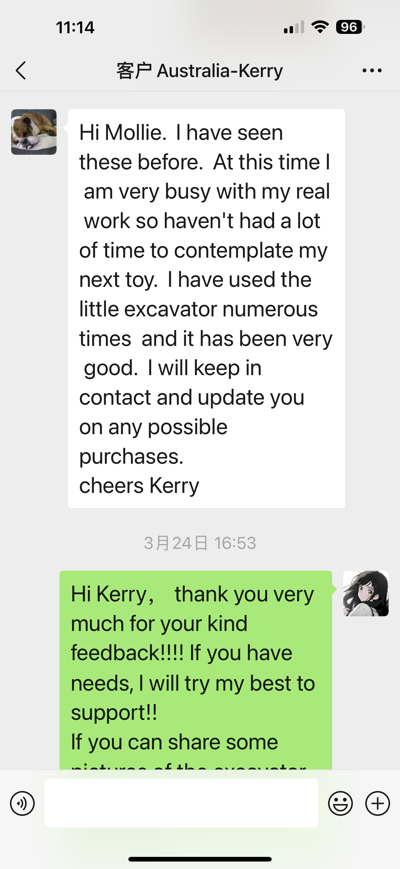 Feedback from a customer in Australia regarding the DIG-DOG mini excavator