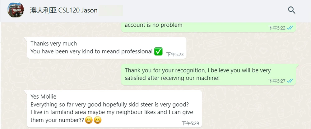 Feedback from a customer in Australia regarding the DIG-DOG CSL120 1.5 ton tracked skid steer loader.