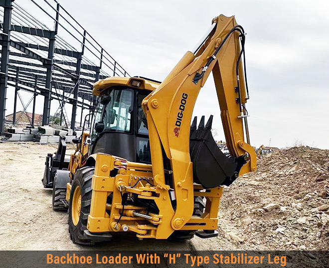 a Backhoe Loader With H-Type Stabilizer Leg