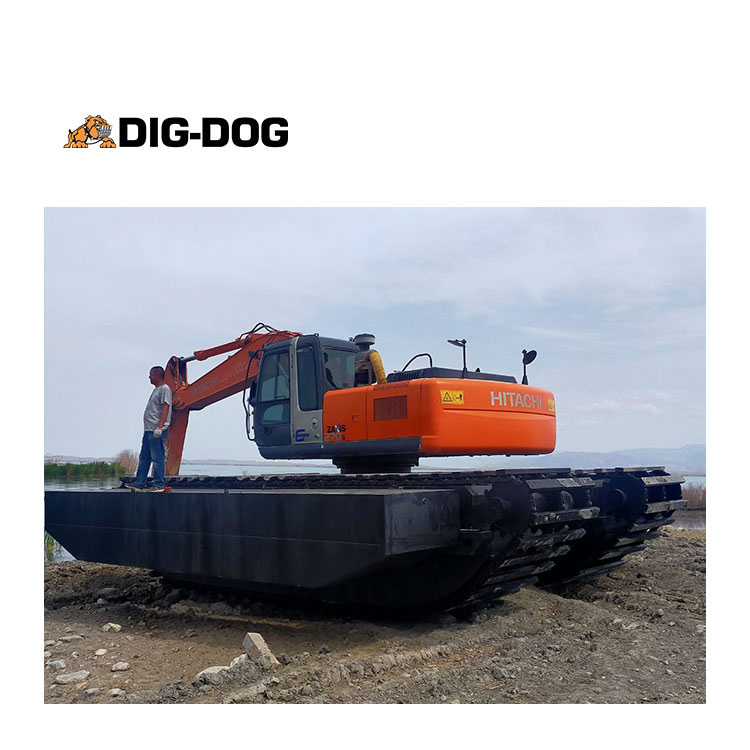 Amphibious excavator pontoon system for soft-ground access