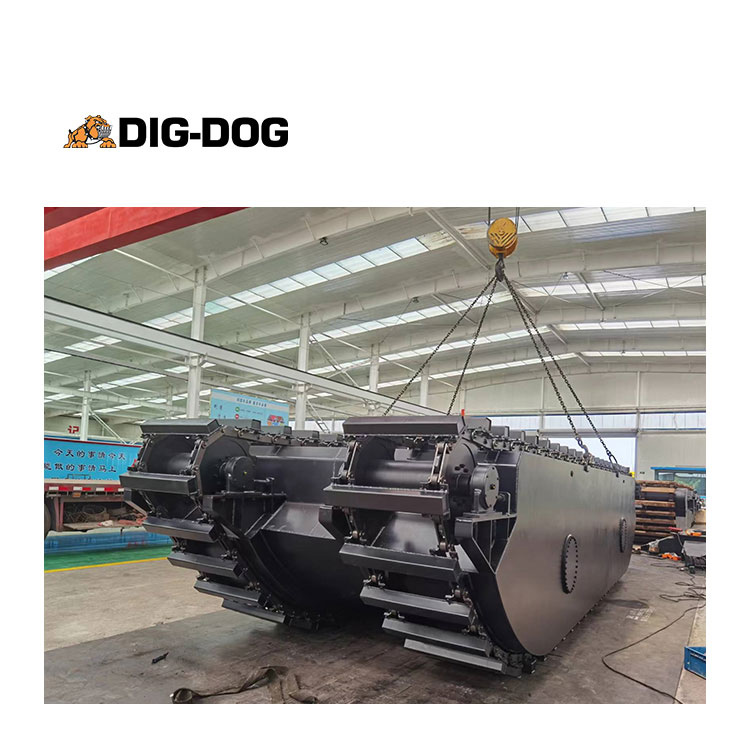 Amphibious excavator pontoon and walking-chain reference