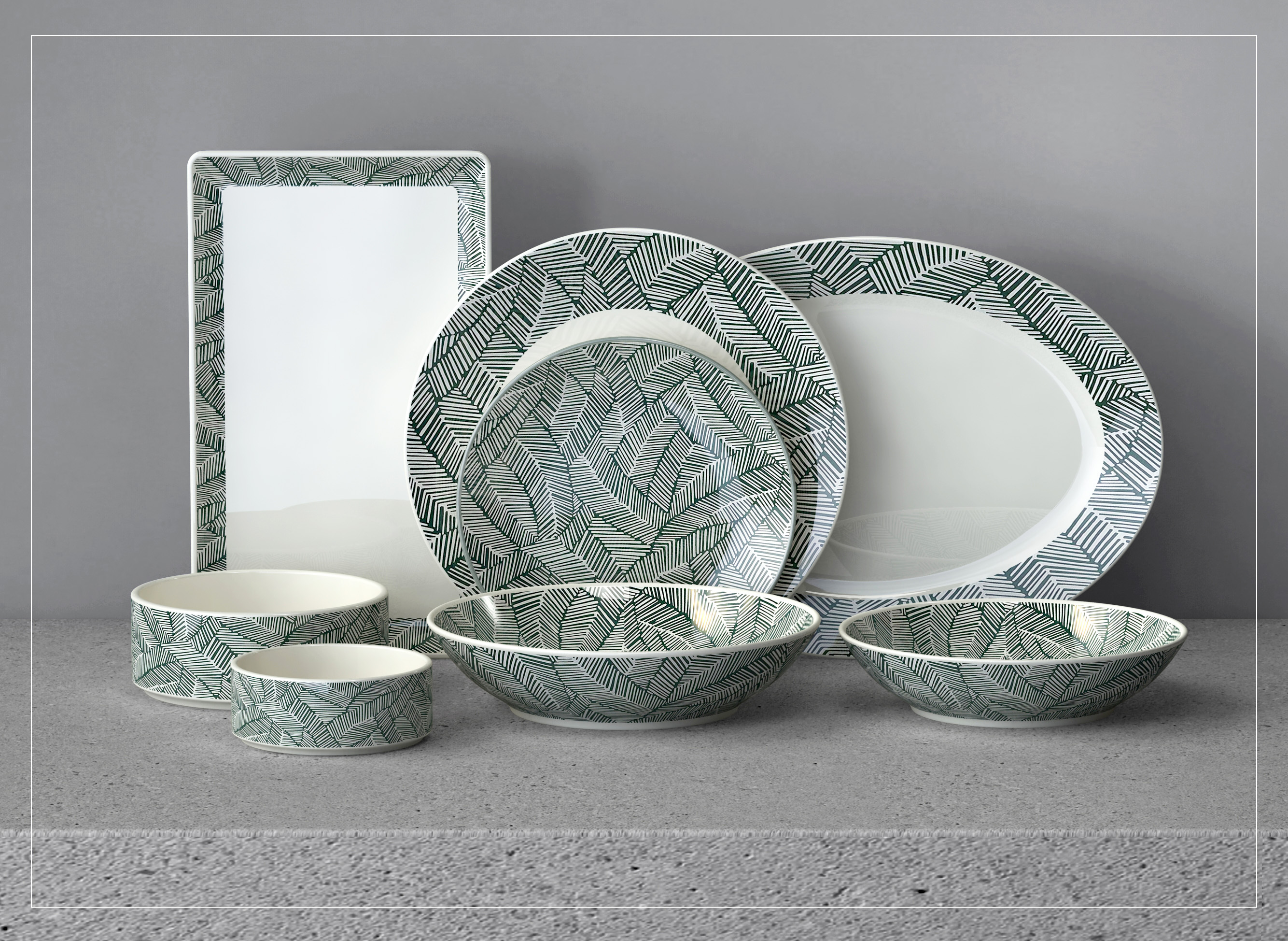 A Pattern Of Dark Green Leaf  Set of 8