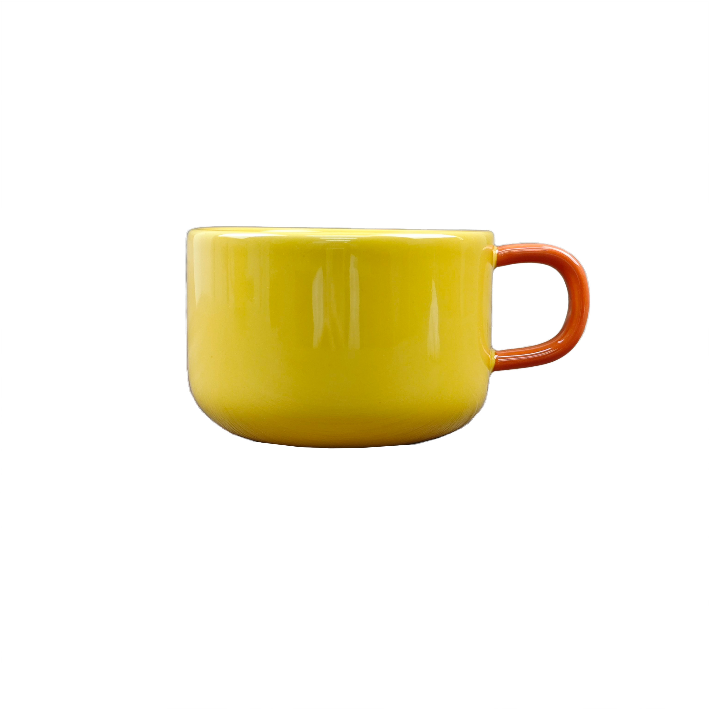 Vibrant Yellow Ceramic Teapot & Cup Set with Orange Accents - Minimalist Tea Service