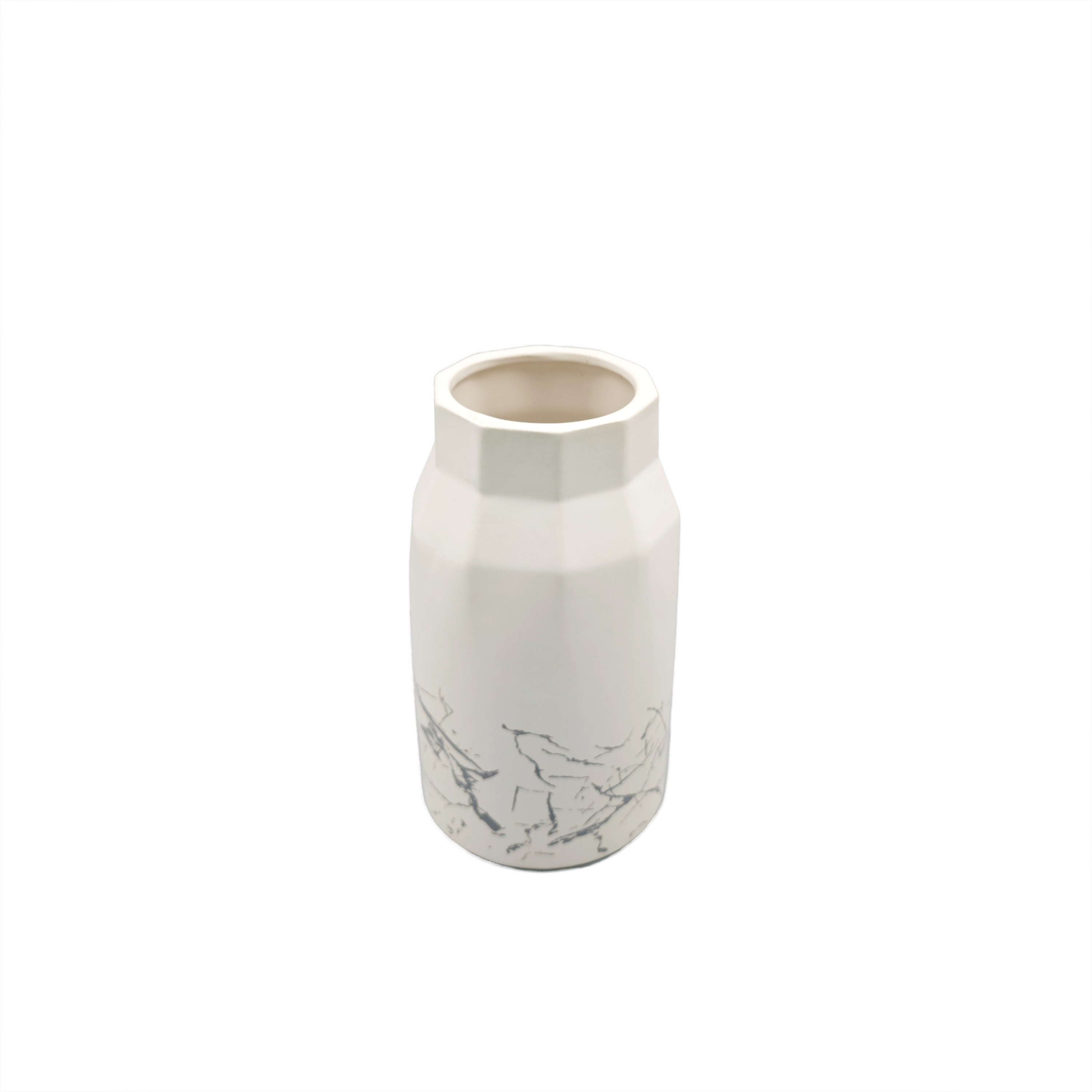 White Ceramic Vase with Leaf Pattern - Minimalist Home Decor