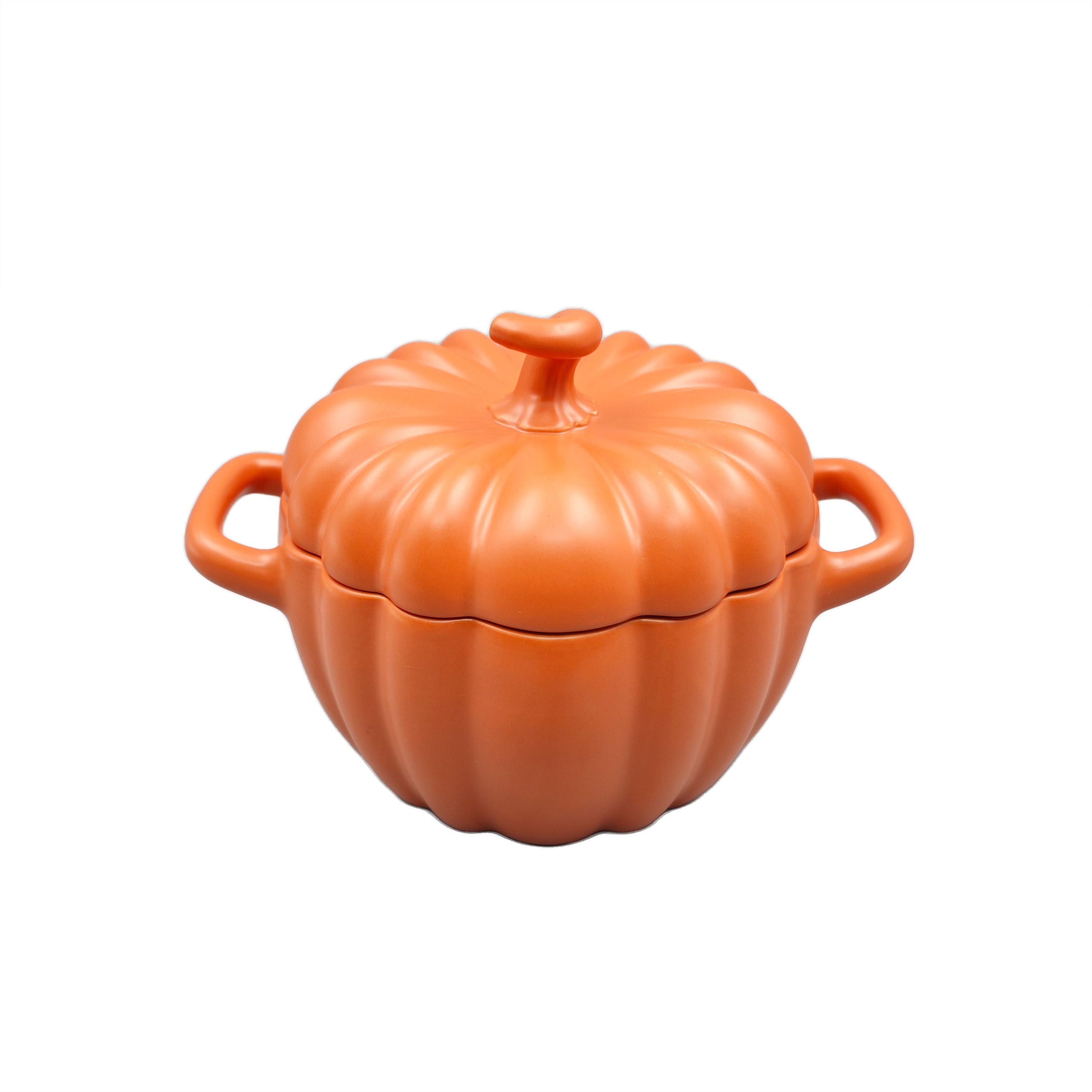 Orange Pumpkin - shaped Ceramic Casserole Dish with Lid
