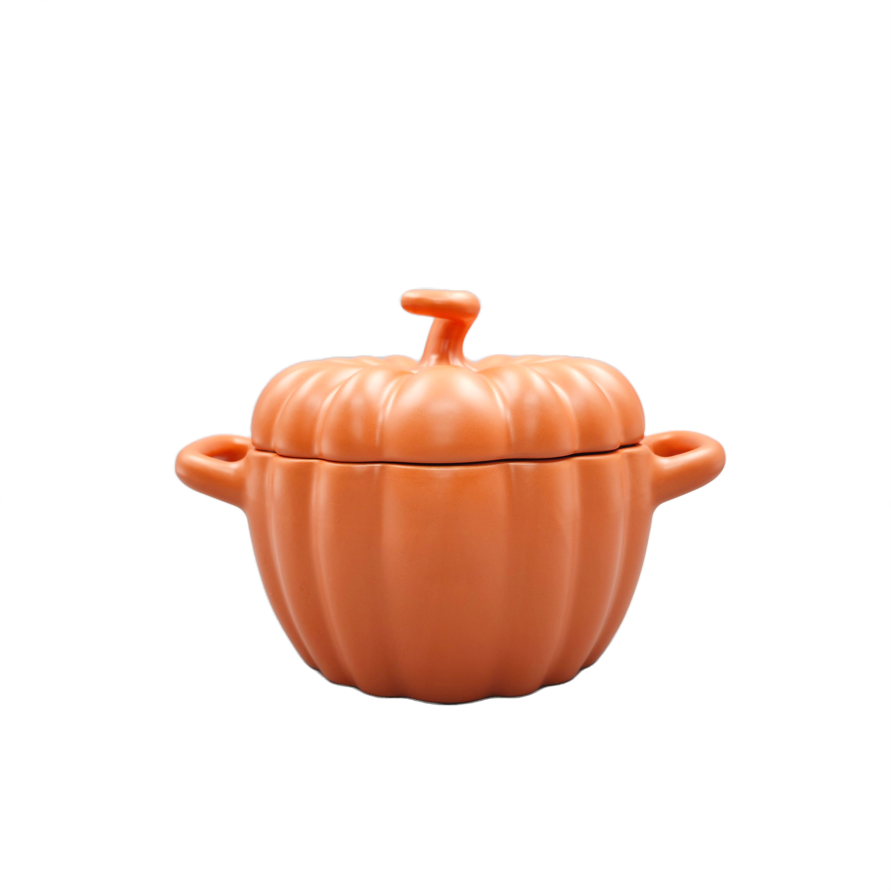 Orange Pumpkin - shaped Ceramic Casserole Dish with Lid