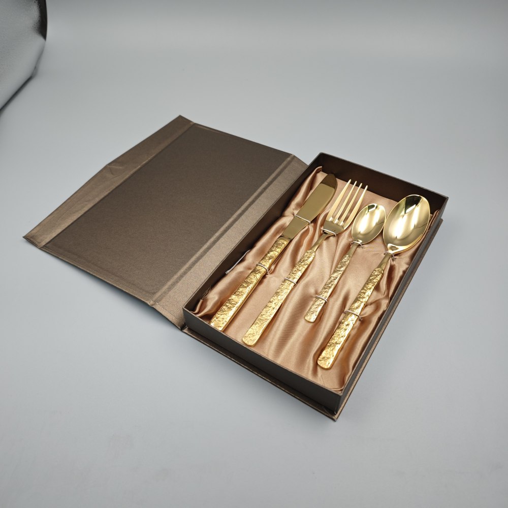 Gold - Plated Cutlery Set with Blue Glitter Handles - Elegant Tableware