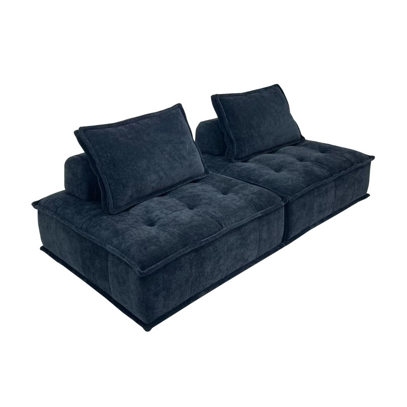 Dark Blue Tufted Modular Sofa with Cushions