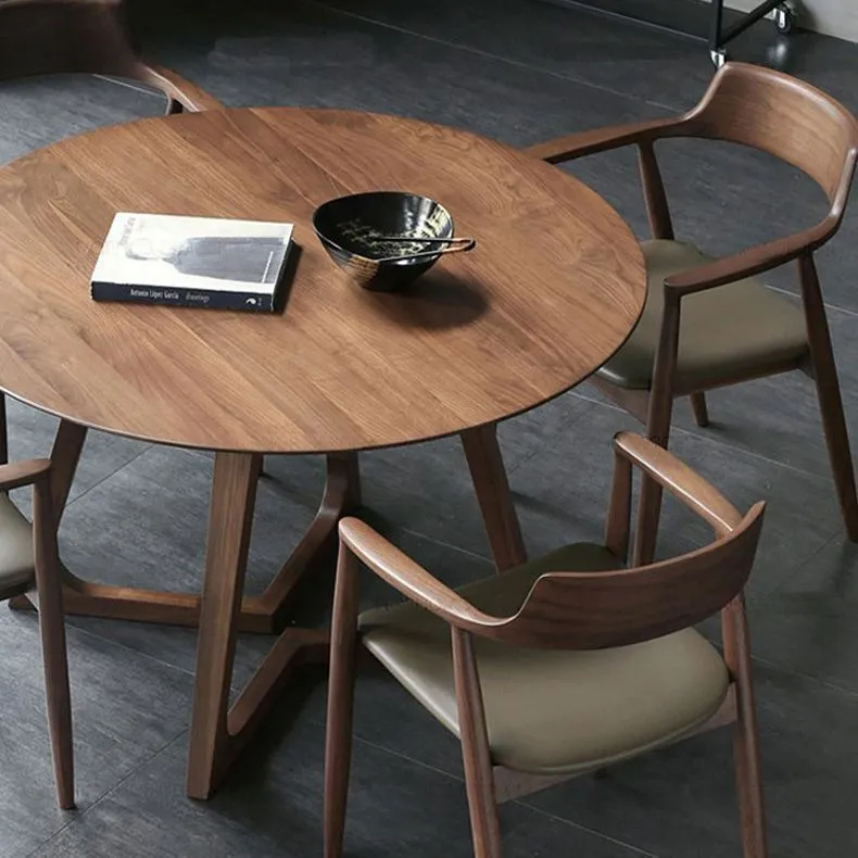 Round Wooden Dining Table with Triangular Legs