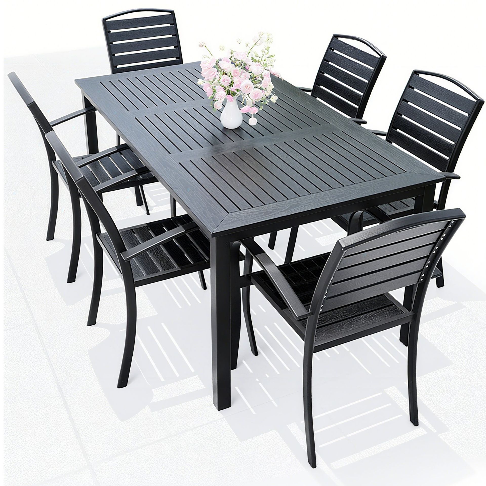 6-Piece Black Outdoor Dining Set - Modern Patio Table and Chairs with ...