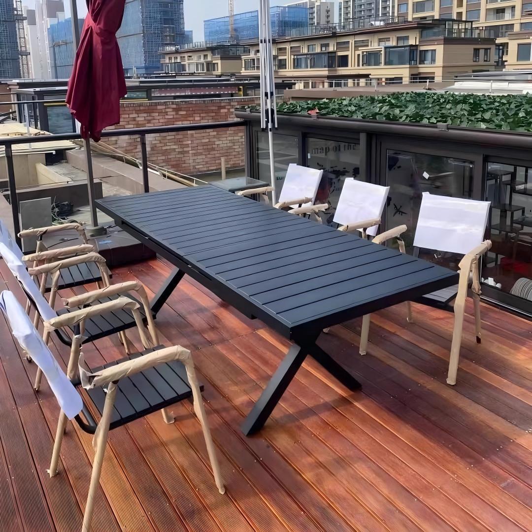6-Piece Black Outdoor Dining Set - Modern Patio Table and Chairs with Slatted Design